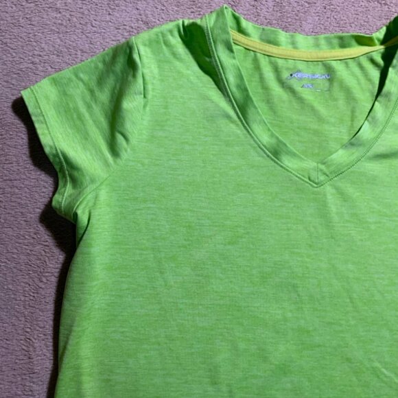 Xersion Performance Wear Women's Sz Large Neon Green V Neck Short Sleeve (G) - Picture 2 of 8